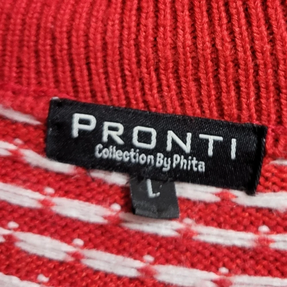Pronti NWOT-Mens Red Fair Isle Knit Half Zip Sweater- Size L